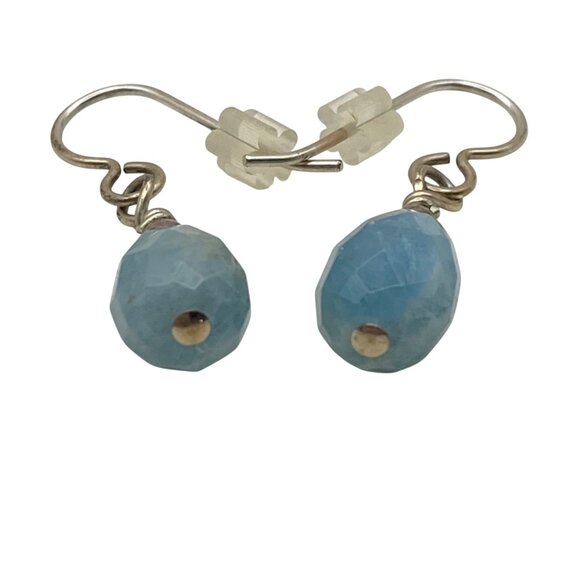 Sterling Silver Blue Chalcedony Drop Earrings Faceted Teardrop Tested 1.25" - Picture 3 of 7